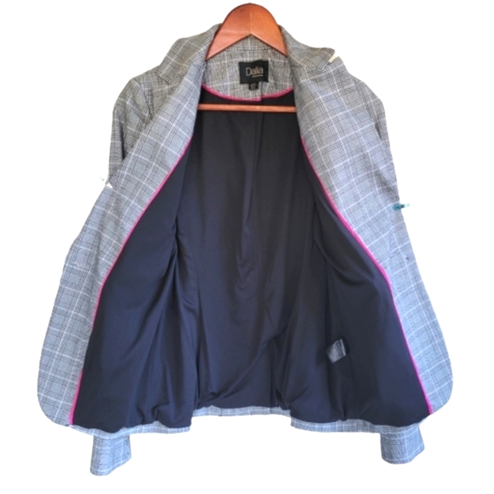 Dahlia Plaid Fully Lined Gray Blazer Jacket Women's XS Academia Preppy - Picture 5 of 9